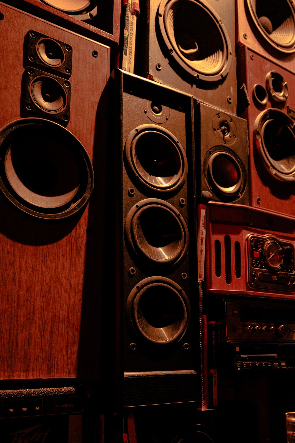 A stack of VOID speakers