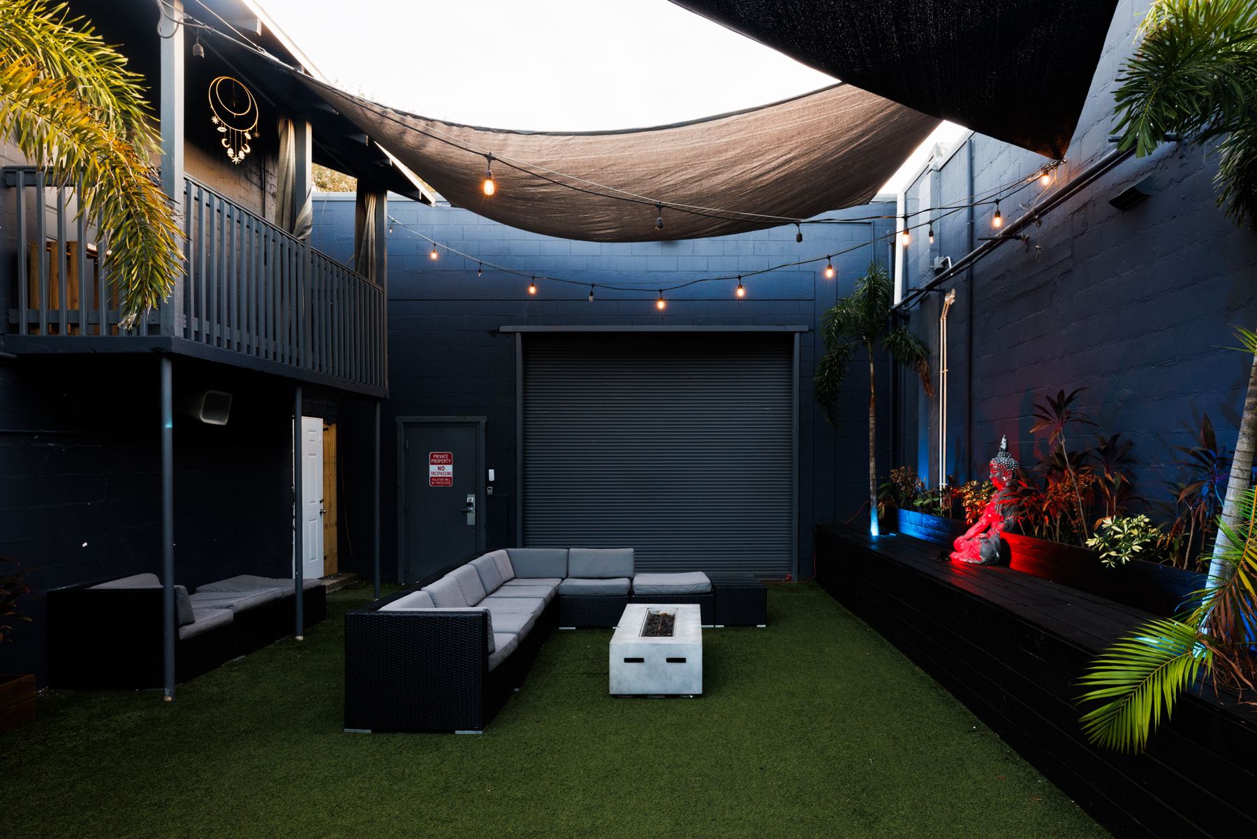 The courtyard with turf and seating