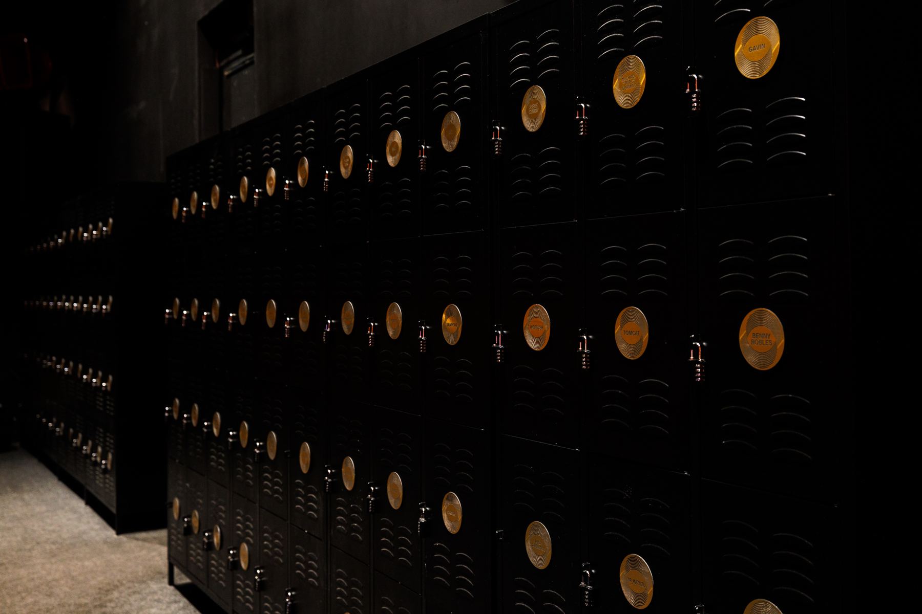 Member lockers with brass medallions